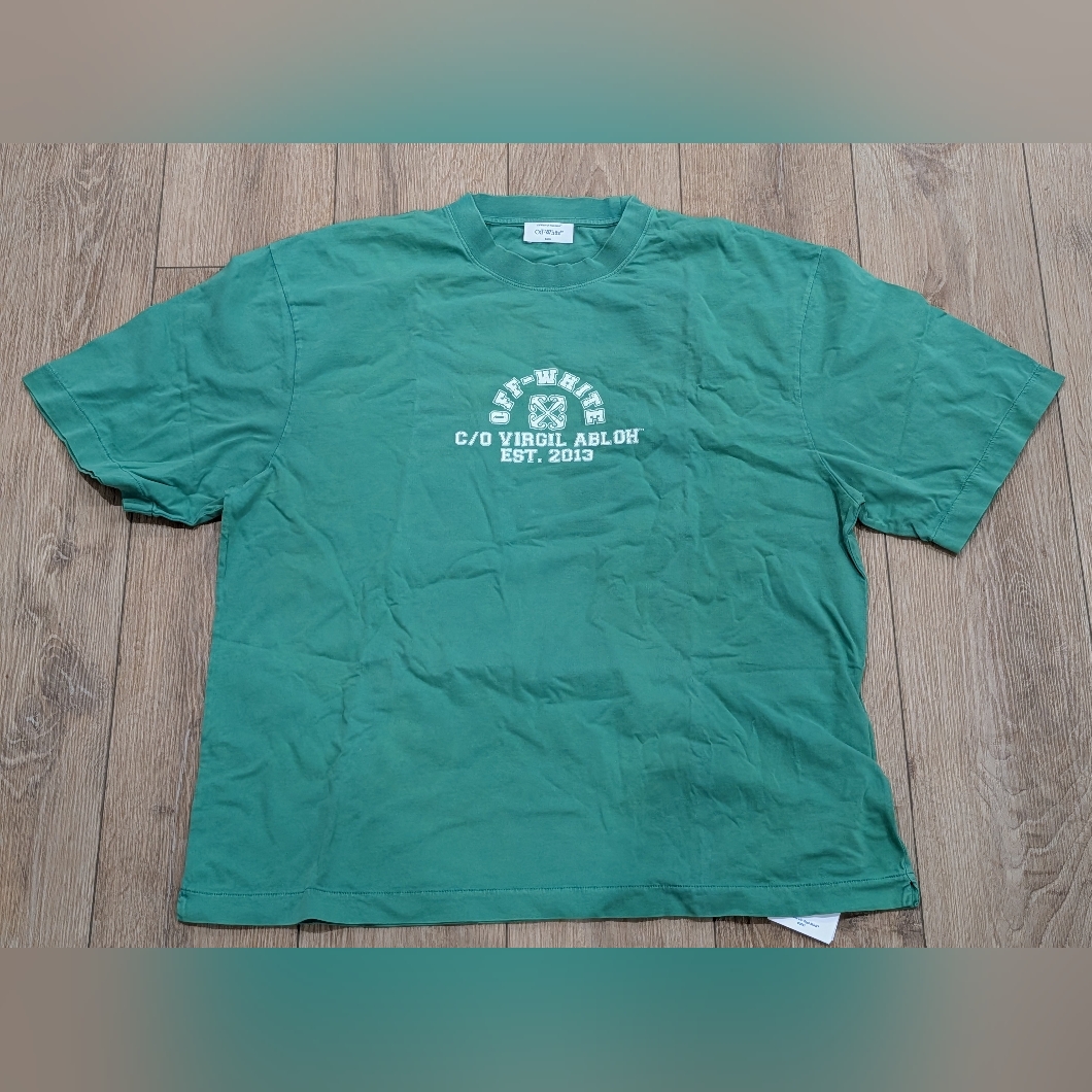 $465 Mens Off-White Est.13 Skate Fit Graphic Crewneck T-Shirt Green/White 3xl